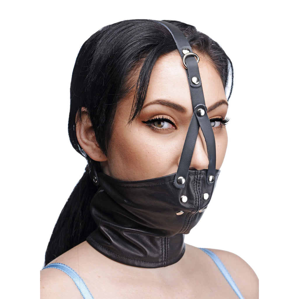 Leather Neck Corset Harness with Stuffer Gag